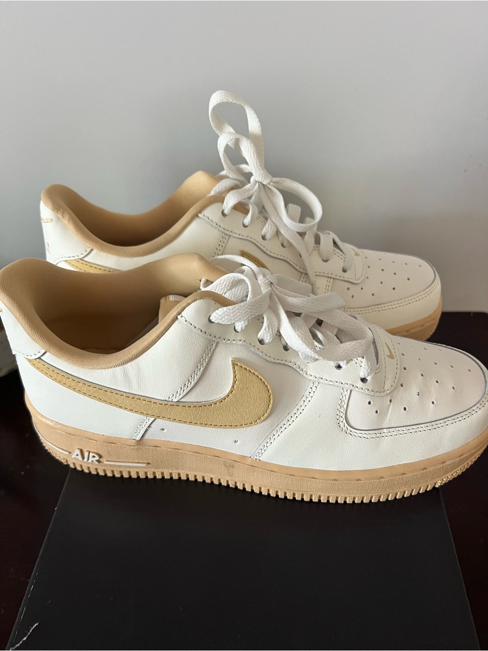 Nike Air Force One Low-Top Sneakers in White and Tan